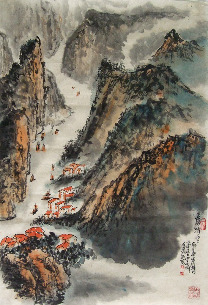 李明成國畫山水嘉陵晴云
