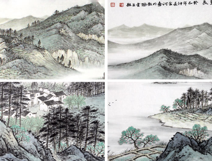 名家劉金河小六尺江南風景畫《四月江南鶯草長》局部展示