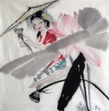 【已售】李立辰四尺斗方《荷塘》 河北著名仕女畫家