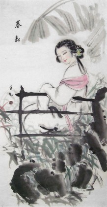 李立辰四尺寫意國畫人物仕女《春韻》