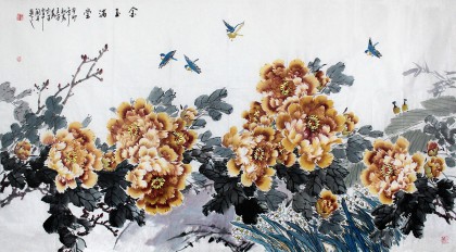 王芳六尺國畫牡丹《金玉滿堂》
