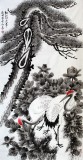 戚明四尺祝壽國畫《松鶴延年》