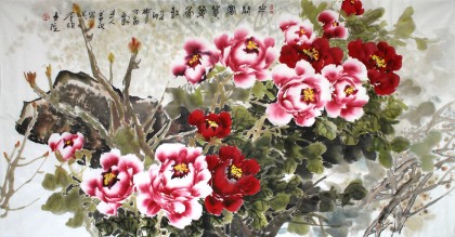 姜康四尺牡丹圖《花開富貴》