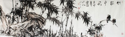 西蜀山人六尺對開水墨《竹報平安》