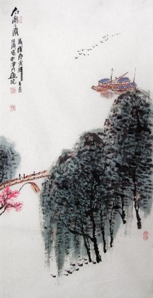 李明成三尺寫意山水畫《太湖之濱》