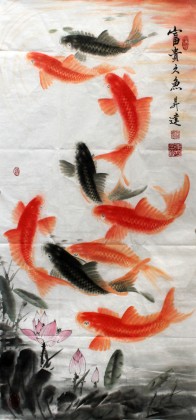 【已售】畫魚名家周升達三尺《富貴久魚圖》