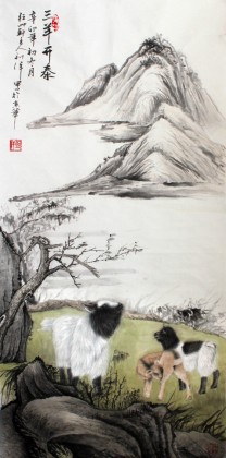 三尺風水吉利畫《三羊開泰》