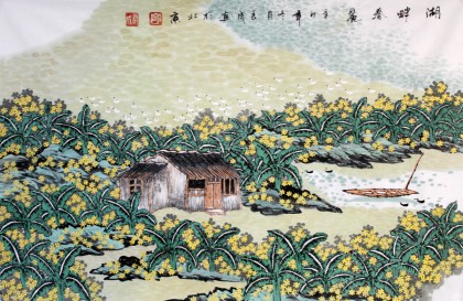 寧良成 四尺三開田園作品《湖畔春麗》