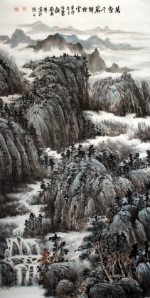 山水名家鄭慶年四尺《萬壑千巖鎖煙云》