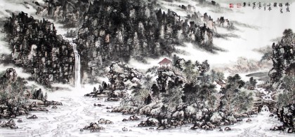 龍瑞工作室畫家寧全喜六尺山水畫《晴嵐鎖翠圖》