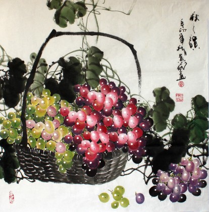 四尺斗方國畫葡萄《秋之韻》