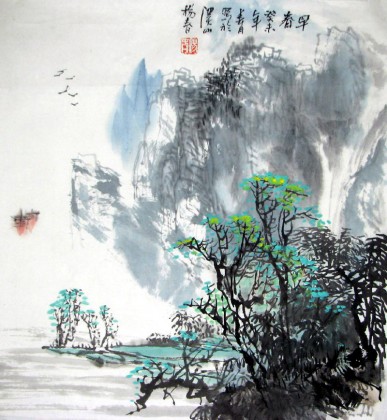 楊春三尺斗方山水畫《早春圖》