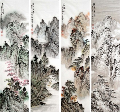 庾超然《春夏秋冬山水》四條屏
