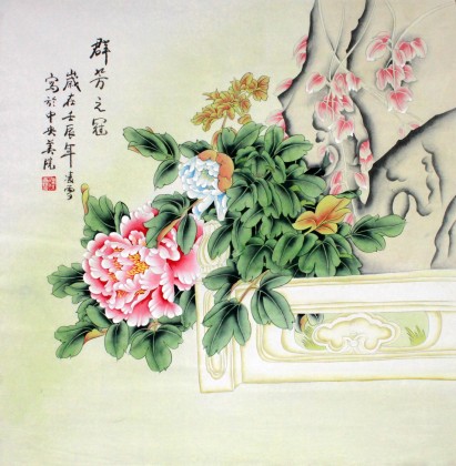凌雪四尺斗方工筆畫《群芳之冠》