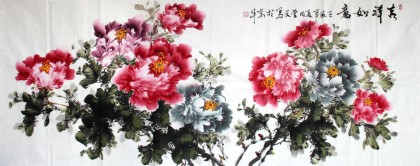 小六尺客廳牡丹畫《吉祥如意》