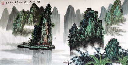 寧良成四尺桂林山水《漓江春曉》