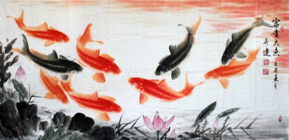 【已售】中國畫院周升達四尺《富貴久魚》
