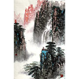 王凌云四尺三開(kāi)山水畫(huà)《觀瀑圖》