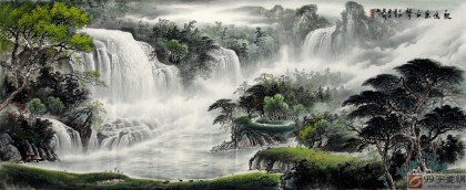 【已售】小八尺聚寶盆山水畫《泉鳴萬古聲》