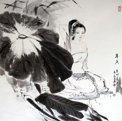 李立辰臥室裝飾仕女圖《荷香》