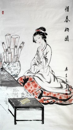 李立辰四尺紅樓夢人物《惜春構圖》河北著名仕女畫家（詢價）