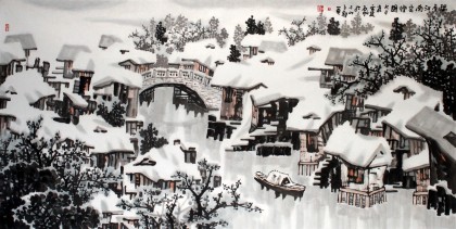 中國美協王石帆四尺精品山水《瑞雪江南云煙圖》