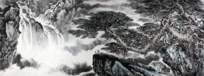 著名畫家王凌云小八尺山水《松云觀瀑圖》（微信詢價）
