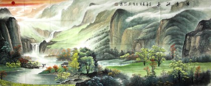 寧良成小八尺精品聚寶盆山水《源遠(yuǎn)流長》