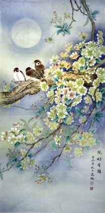 山東美協趙逸梅四尺花鳥畫《花好月圓》