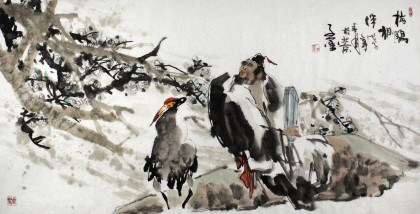 魏武雙四尺精品人物畫《梅鶴相伴》