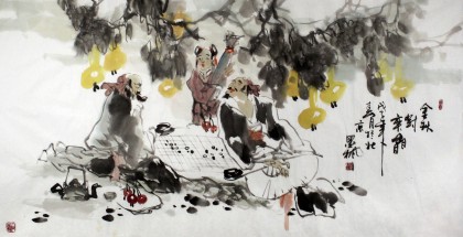 魏武雙四尺寫意人物《金秋對弈圖》