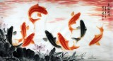 【已售】畫魚名家周升達六尺作品《魚躍龍門》