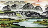 【已售】寧良成小八尺精品聚寶盆山水《流水生財》已裱片