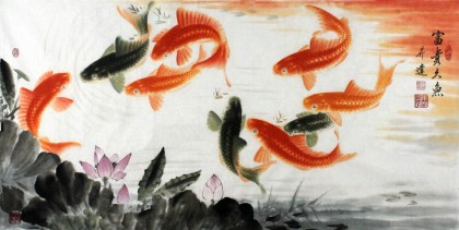 中國畫院周升達三尺九魚《富貴久魚》