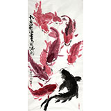 當(dāng)代著名禪意畫(huà)家周自豪三尺《九魚(yú)聚?！?詢價(jià))