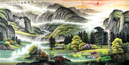 寧良成八尺精品風水山水畫《源遠流長》