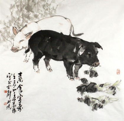 王向陽四尺斗方水墨寫意《素食宜壽》