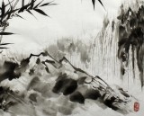 【已售】安徽美協雪葉四尺斗方《風搖山竹動寒聲》