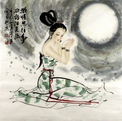 【已售】北京美協李鳳英四尺斗方仕女《凝情思往事》