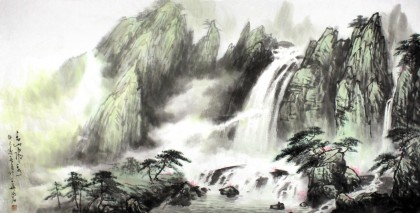 【已售】山水畫協會副主席程冰石四尺《青山飛泉》