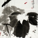 QA禪一居士周自豪三尺水墨荷花圖《風定荷更香》(詢價)