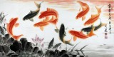 【已售】名家周升達(dá)四尺客廳國畫九魚圖《富貴久魚》