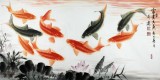 【已售】中國畫院畫家周升達四尺九魚圖《富貴久魚》