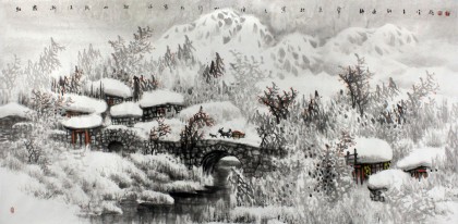 名家趙金鸰太行雪村系列之四尺《朝霧漸消現山村》(詢價)