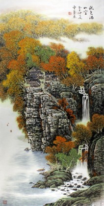 安徽美協何華賢四尺山水畫《秋色滿山空》