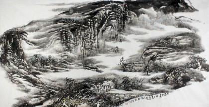 趙亞明四尺山水畫《日暮蒼山遠》