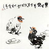 石緣齋主李勝春三尺斗方大雞圖《農(nóng)家樂》