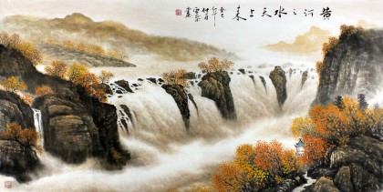 安徽美協何華賢四尺辦公室山水畫《黃河之水天上來》