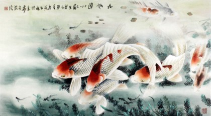 董書林四尺風水掛畫九魚圖《九如圖》