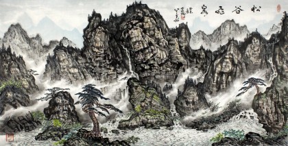 蒲家瑞 四尺山間飛泉寫意山水《松谷飛泉》 88歲陜西著名老畫家